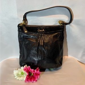 Classic Black Leather Coach Shoulder Bag